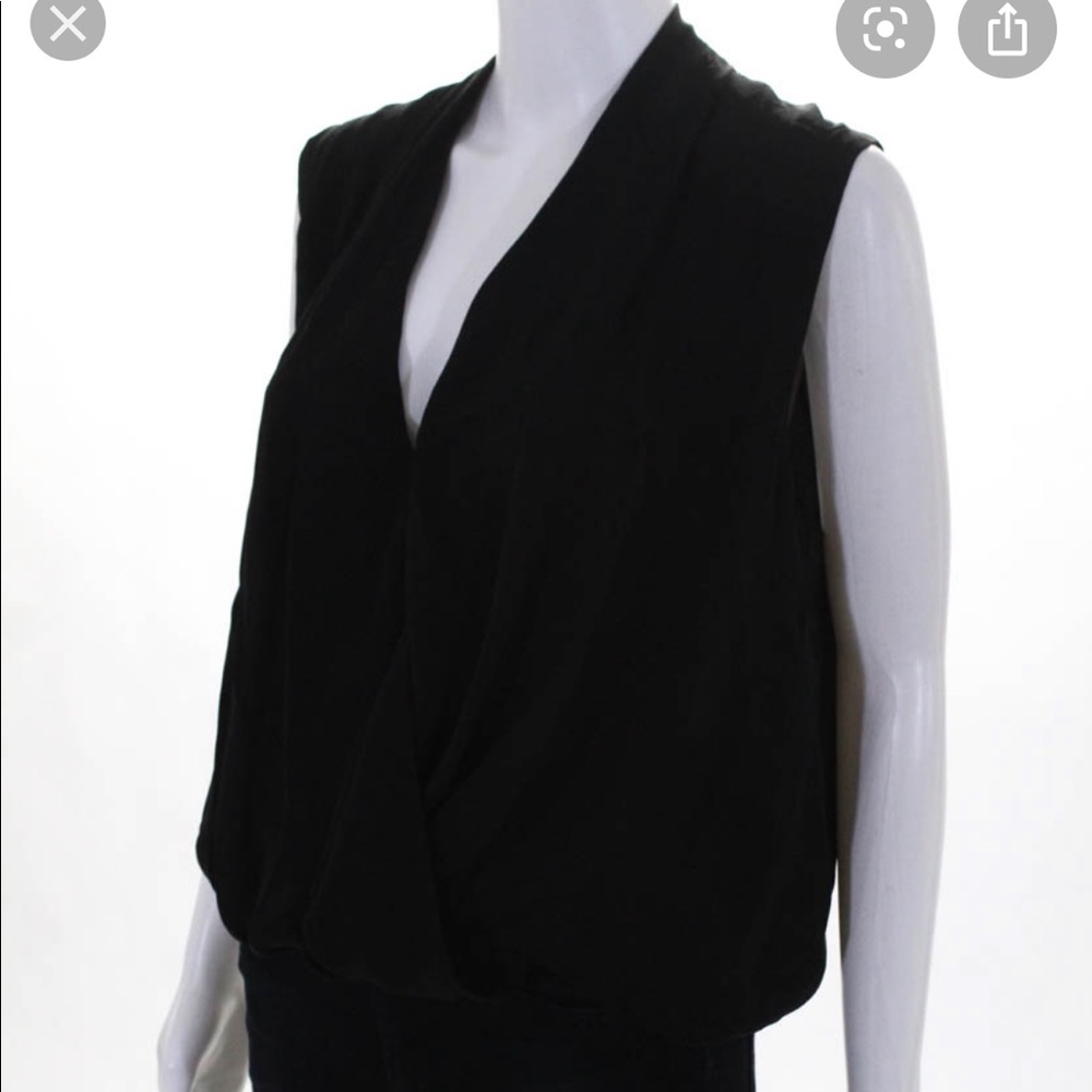Haute Hippie Black V Neck Silk Draped Blouse SZ XS